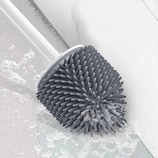 Easy Household Plastic Bathroom Cleaning Toilet Brush and Holder - White