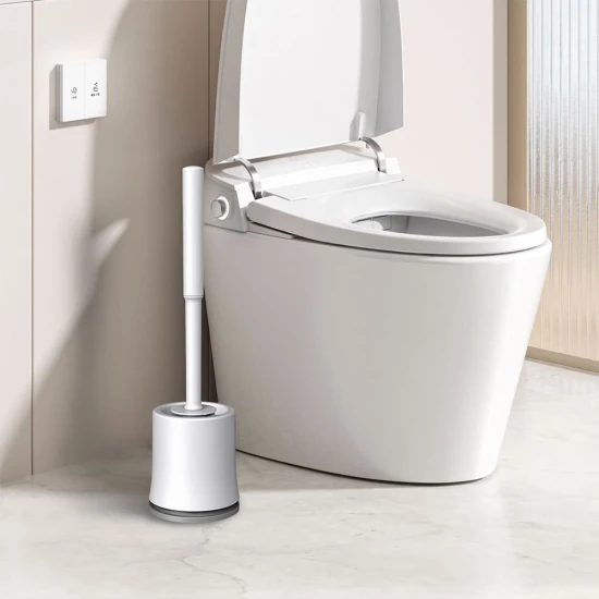Easy Household Plastic Bathroom Cleaning Toilet Brush and Holder - White