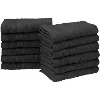 Eco-Friendly 100 Percent Ringspun Cotton Face Towel Set - Black, 12 Pieces (33cm x 33cm)