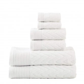 Superior 100% Cotton Highly Absorbent 6-Piece Jacquard Chevron Towel Set, White