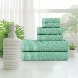 Superior 100% Cotton Highly Absorbent 6-Piece Jacquard Chevron Towel Set, Cascade