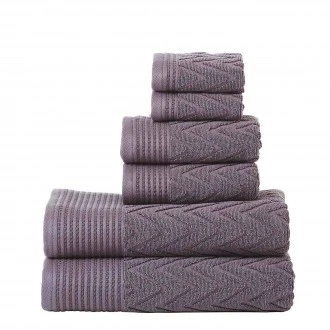 Superior 100% Cotton Highly Absorbent 6-Piece Jacquard Chevron Towel Set, Purple Passion