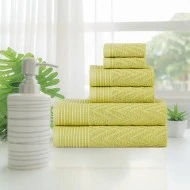 Superior 100% Cotton Highly Absorbent 6-Piece Jacquard Chevron Towel Set, Celery