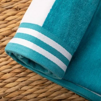 Superior 100% Cotton Oversized Beach Towel, Turquoise Cabana Stripes (34" x 64")
