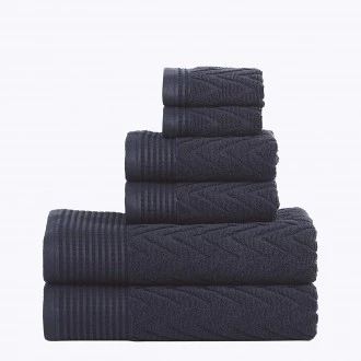 Superior 100% Cotton Highly Absorbent 6-Piece Chevron Towel Set, Navy Blue