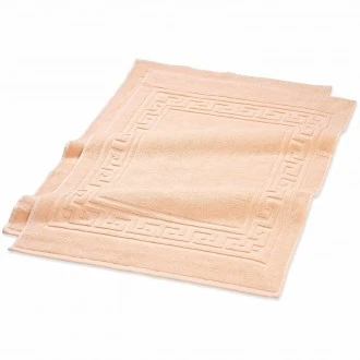 Superior 100% Cotton Highly-Absorbent Greek Key Border Solid 2-Piece Bath Mat Set, Peach