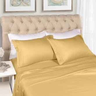 Superior 1500-Thread Count Solid Premium Egyptian Cotton Deep Pocket Sheet Set, fits a mattress up to 18 inches; Queen Size, Gold