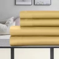 Superior 1500-Thread Count Solid Premium Egyptian Cotton Deep Pocket Sheet Set, fits a mattress up to 18 inches; Queen Size, Gold
