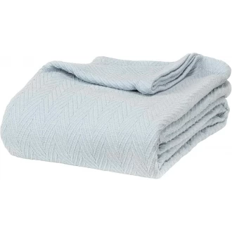 Superior Cotton Thermal Blanket - All-Season Oversized Throw, Woven Blanket with Herringbone Weave Pattern, Light Blue, Twin/Twin XL