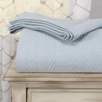 Superior Cotton Thermal Blanket - All-Season Oversized Throw, Woven Blanket with Herringbone Weave Pattern, Light Blue, Twin/Twin XL