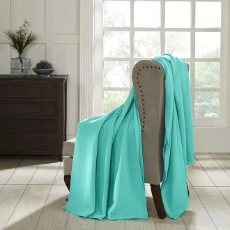 Superior Textured Cotton Weave All-Season Blanket or Throw, Turquoise