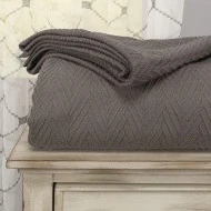 Home City 100% Cotton Thermal Blanket - Oversized Throw, Woven Blanket with Herringbone Weave Pattern, Charcoal, Twin / Single Size