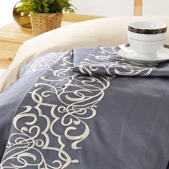 Superior Harrison Embroidered, 300-Thread Count, Cotton, Full/Queen Bed Duvet Cover Set
