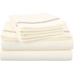 Luxor Super Soft Light Weight, Cloud-Embroidered Microfiber Sheet Set, Wrinkle Resistant, Deep Pocket for Twin /Single Bed, Ivory with Taupe Embroidery in Gift Box