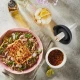 Chef’n Mortar and Pestle Spiceball Set with Lid, Splashproof White Ceramic Spice Grinder Bowl & Grey Silicone Lid