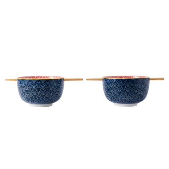 World of Flavours Set of 2 Noodle Bowls and Chopsticks, Stoneware