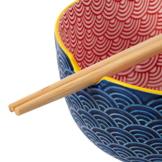 World of Flavours Set of 2 Noodle Bowls and Chopsticks, Stoneware