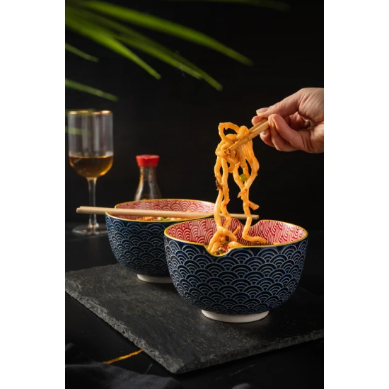 World of Flavours Set of 2 Noodle Bowls and Chopsticks, Stoneware