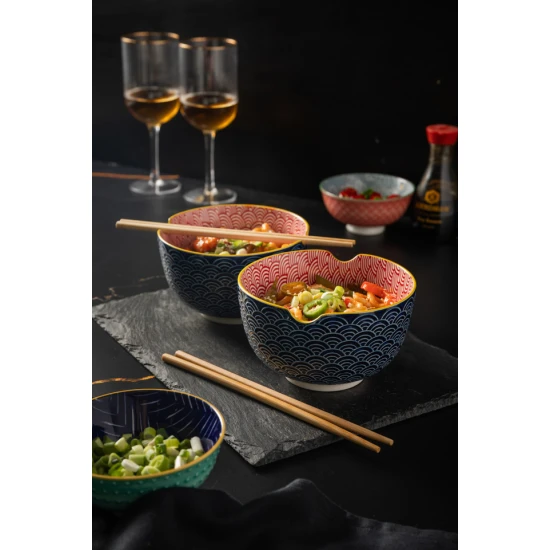 World of Flavours Set of 2 Noodle Bowls and Chopsticks, Stoneware