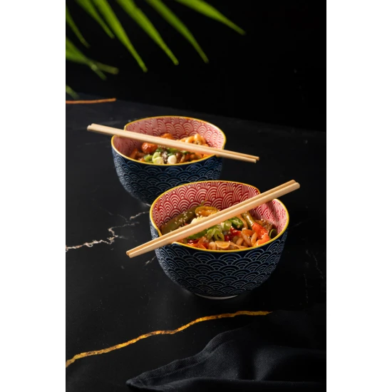 World of Flavours Set of 2 Noodle Bowls and Chopsticks, Stoneware