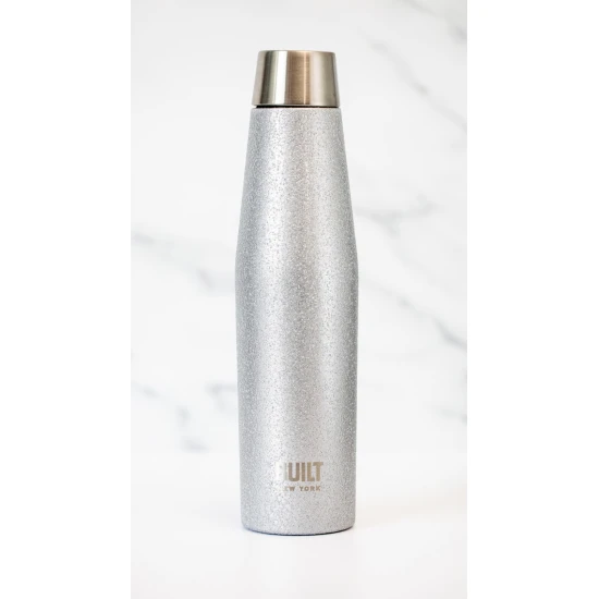 BUILT Apex 540ml Insulated Water Bottle, BPA-Free 18/8 Stainless Steel - Silver Glitter