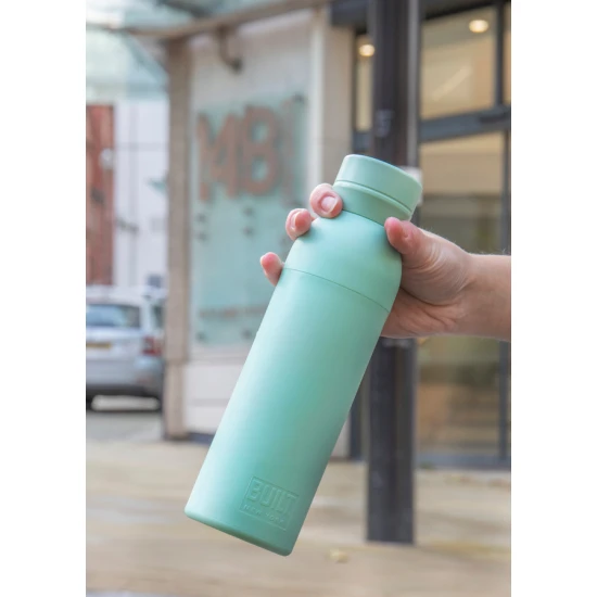 BUILT Planet Bottle, 500ml Recycled Reusable Water Bottle with Leakproof Lid - Green