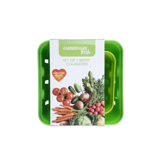 Farberware Fresh Berry Bowl Plastic Colander / Berry Basket Set, Assorted Sizes - Green (2 Pieces)
