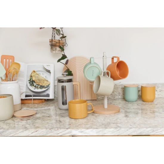 KitchenCraft Idilica Metal Mug Tree with Beechwood Base