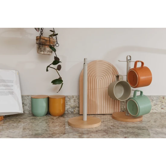 KitchenCraft Idilica Metal Kitchen Roll Holder with Beechwood Base