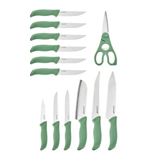 KitchenCraft 14pc Knife Block Set with 7 Knives and a Pair of Kitchen Shears, Green