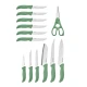 KitchenCraft 14pc Knife Block Set with 7 Knives and a Pair of Kitchen Shears, Green