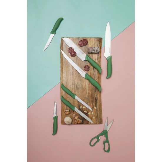 KitchenCraft 14pc Knife Block Set with 7 Knives and a Pair of Kitchen Shears, Green