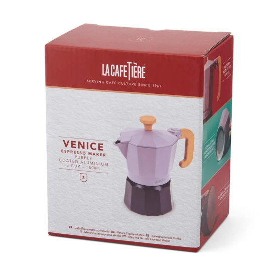  La Cafetière Venice 3 Cup Espresso Maker- Aluminium, Purple, Two Tone