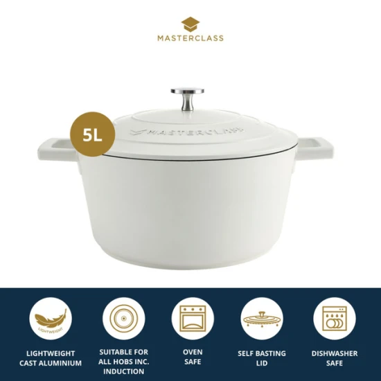 Master Class Cast Aluminium Casserole Dish, 5L, Cream