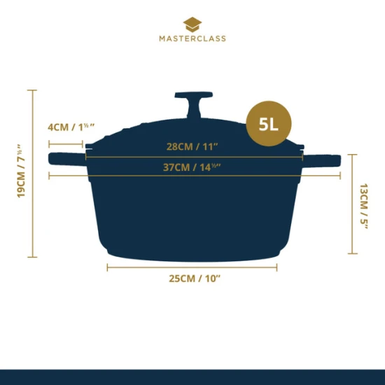 MasterClass Electric Blue Cast Aluminium Casserole Dish, 5L