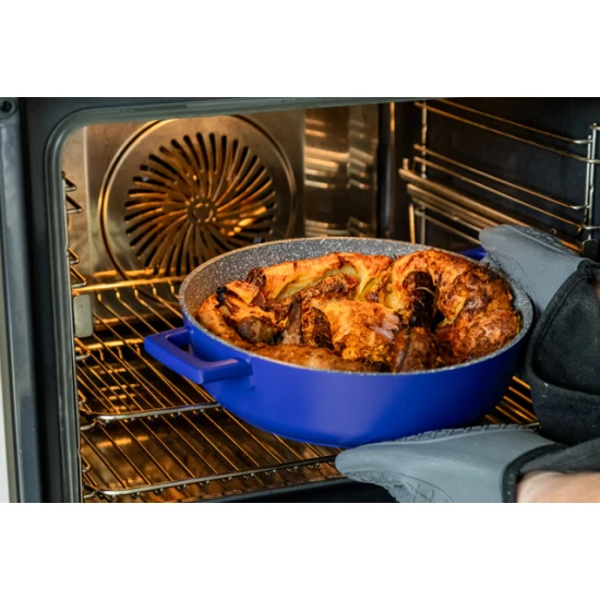MasterClass Electric Blue Cast Aluminium Shallow Casserole Dish, 28cm, 4L