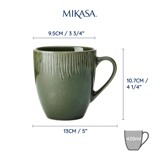 Mikasa Jardin 4-Piece Stoneware Mug Set, 420ml, Green