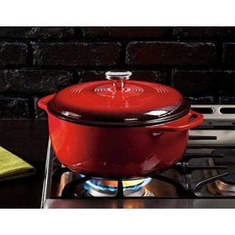 Lodge Enameled Cast Iron Dutch Oven, Red, 5.6 Liters - Oven-safe to 500 degrees F