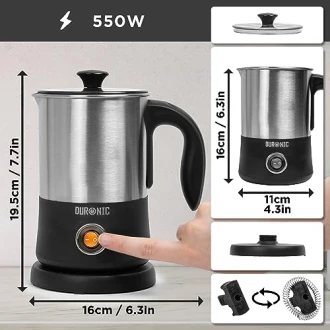 Duronic Milk Frother Electric, Coffee Milk Frothers Steamer, Automatic Hot and Cold Foam Maker
