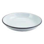 Neville Genware Enamel Rice/ Pasta Plate White with Grey Rim, 20cm