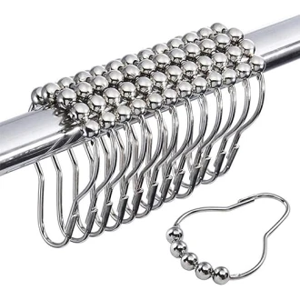 VZ Silver Stainless Steel 12 PCS Shower Curtain Rings with Roller Balls