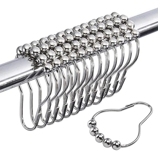 VZ Silver Stainless Steel 12 PCS Shower Curtain Rings with Roller Balls