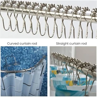 VZ Silver Stainless Steel 12 PCS Shower Curtain Rings with Roller Balls