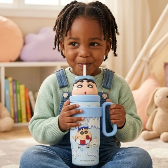 VZ 800ML Crayon Shinchan Insulated Sipper Bottle With Straw-BLUE