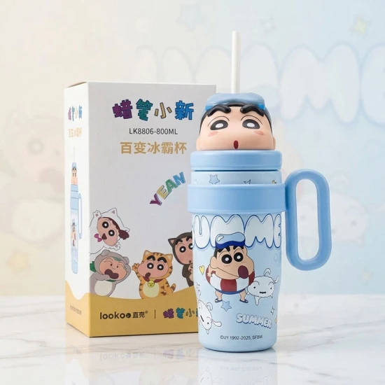 VZ 800ML Crayon Shinchan Insulated Sipper Bottle With Straw-BLUE