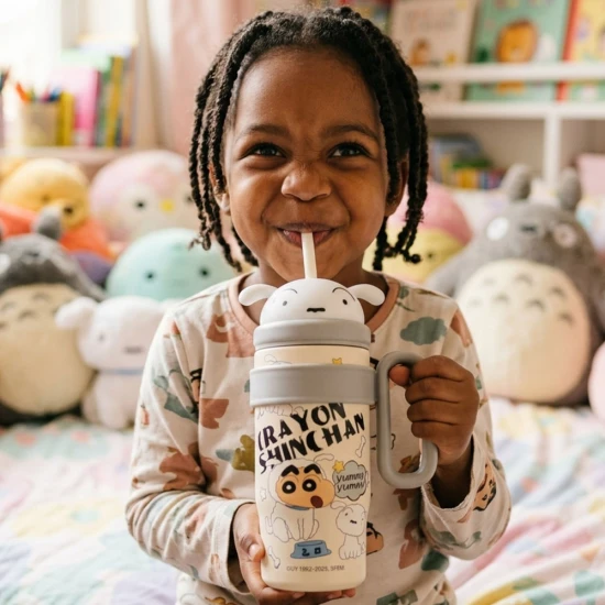 VZ Crayon Shinchan Insulated Sipper Tumbler Bottle With Straw, 800ml, CREAM