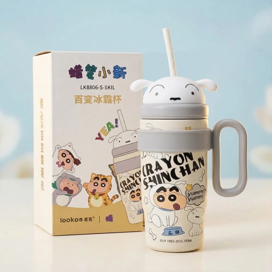 VZ Crayon Shinchan Insulated Sipper Tumbler Bottle With Straw, 800ml, CREAM