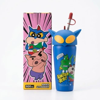 VZ Crayon Anime Stainless Steel Thermos Tumbler Mug – 600ml with Straw - BLUE