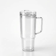 VeeZee Clear Plastic Tumbler With Handle and Straw, 40oz / 1.1 Liters