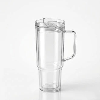 VZ Clear Plastic Tumbler With Handle and Straw, 40oz / 1.1 Liters